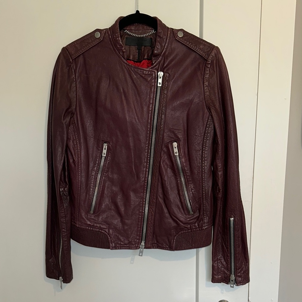 NWT rag & bone Brown Leather Motorcycle Jacket with Stand-Up Collar
